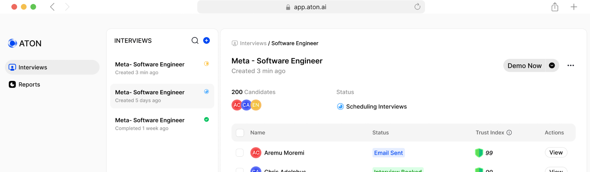 AI recruiting platform interface